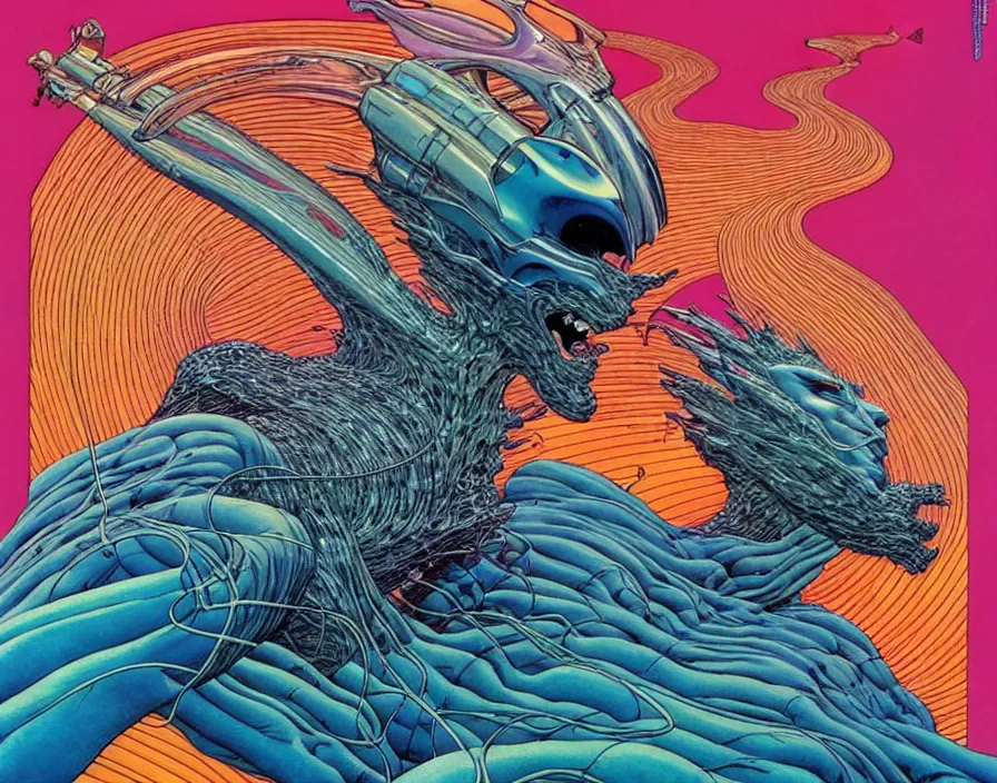 Image similar to ( ( ( ( the fury ) ) ) ) by mœbius!!!!!!!!!!!!!!!!!!!!!!!!!!!, overdetailed art, colorful, artistic record jacket design