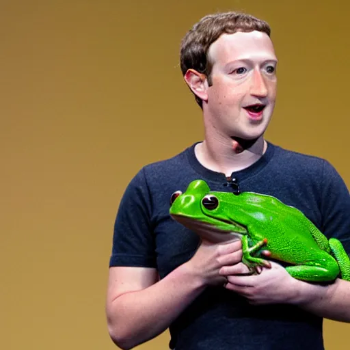 Image similar to mark zuckerberg with a frog on his shoulder