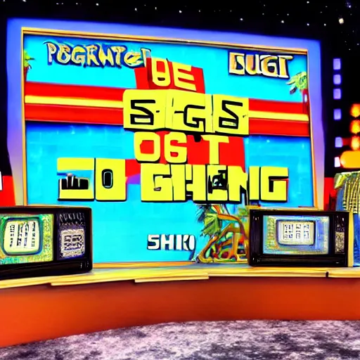 Prompt: apes are on the show the price is right, plinko, the price is right, scanlines old tv, photorealistic