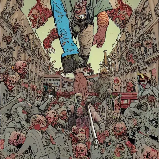 Image similar to zombie apocalypse by geof darrow, detailed