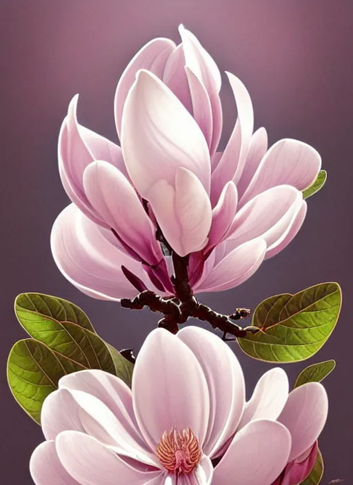 Image similar to perfectly detailed magnolia flowers!! blessed by nature with ever - increasing physical mental perfection, symmetrical! intricate, sensual features, highly detailed, biblical divine holy perfection!! digital painting, artstation, concept art, smooth, sharp focus, illustration, art by artgerm and greg rutkowski and alphonse mucha