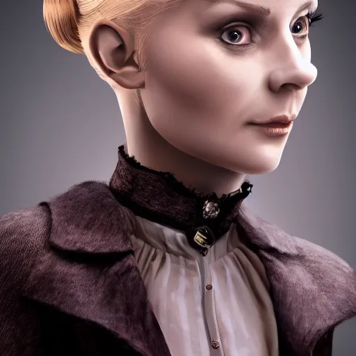 Image similar to a severe middle aged french woman with blonde hair tied in a strict bun, spectacles, lots of makeup, rich, victorian outfit, character portrait, digital art, high quality, 8 k, detailed, d & d character,