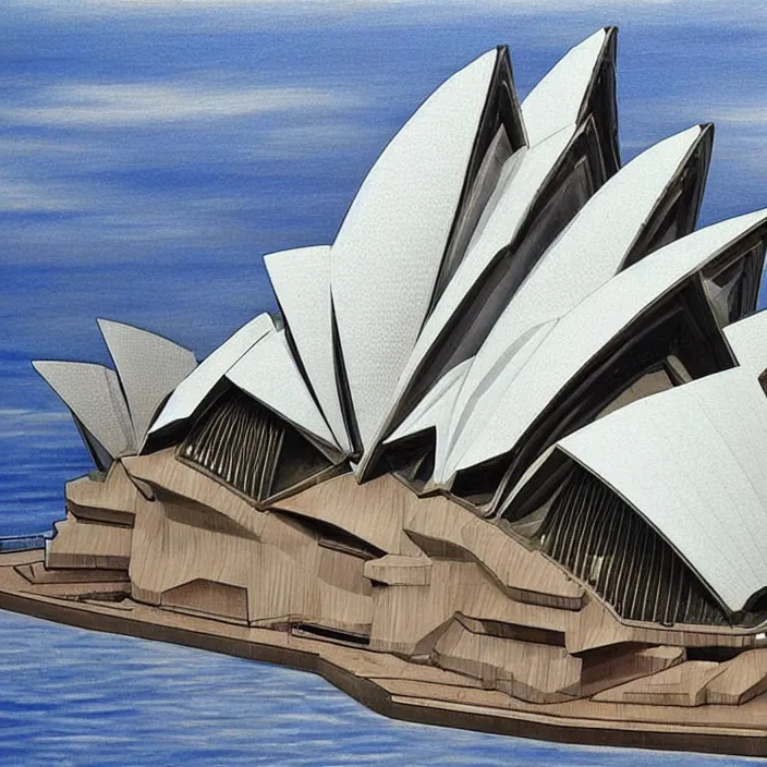 Image similar to futuristic sydney opera house, highly detailed, hyper realistic, art by todd mcfarlane