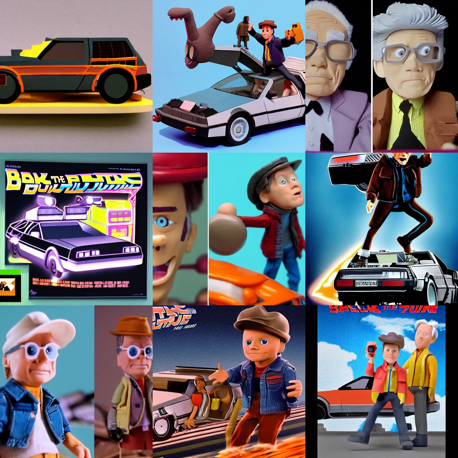 Prompt: The poster for the movie BACK TO THE FUTURE recreated with stopmotion clay animation style
