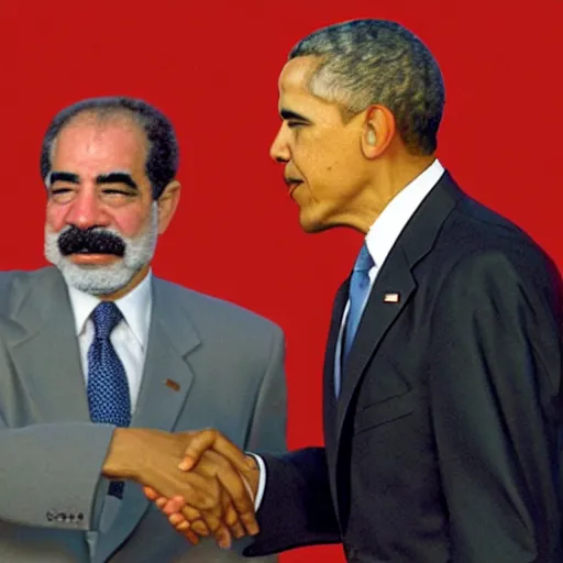 Prompt: obama shaking hands with saddam, getty images