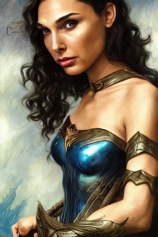 Prompt: A fantasy comic book style portrait painting of Gal Gadot, hybrid, Anya Audrey Hepburn, as an Atlantean Reptilian Warrior, François Boucher, Oil Painting, Mystical Valkyrie, unreal 5, DAZ, hyperrealistic, octane render, Regal, Refined, Detailed Digital Art, RPG portrait, William-Adolphe Bouguereau, Michael Cheval, Walt Disney (1937), Steampunk, dynamic lighting, Highly Detailed, Cinematic Lighting, Unreal Engine, 8k, HD