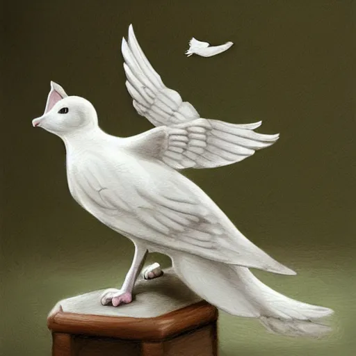 Prompt: cat playing with the dove of peace, photorealistic, detailed