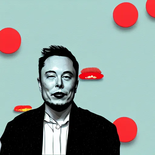 Image similar to elon musk eating sushi, digital art