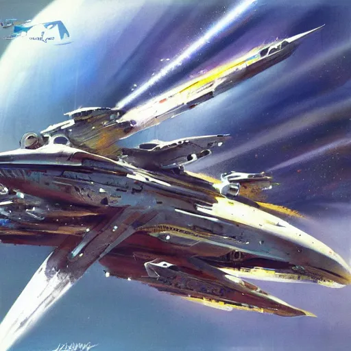 Prompt: concept art of an starship by john berkey