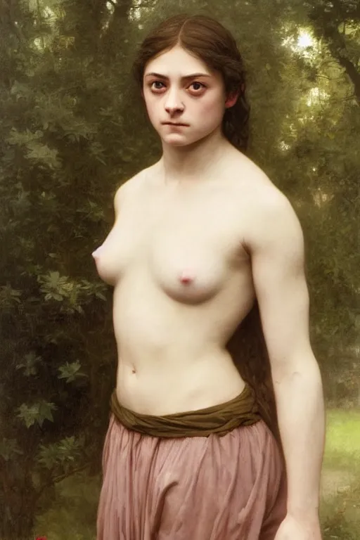 Prompt: portrait of arya stark as a beautiful athletic pale girl, hd, realistic, bouguereau