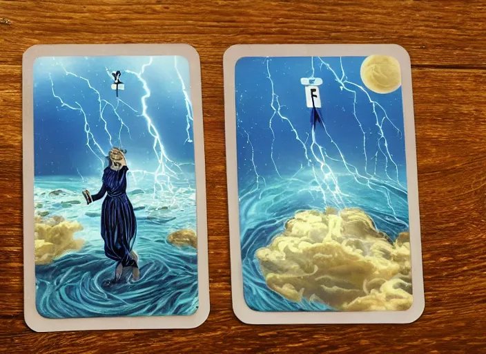 Image similar to floating tarot cards being cast from a magical storm