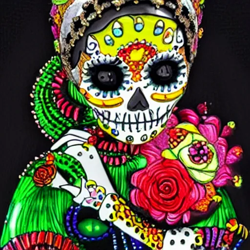 Image similar to a fabergé la catrina realistic