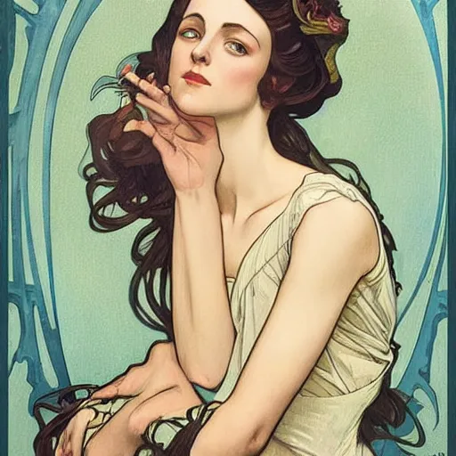 Image similar to an art nouveau painting in the style of mort kunstler, and in the style of charlie bowater, and in the style of alphonse mucha. symmetry, smooth, sharp focus, semi - realism, intricate detail.