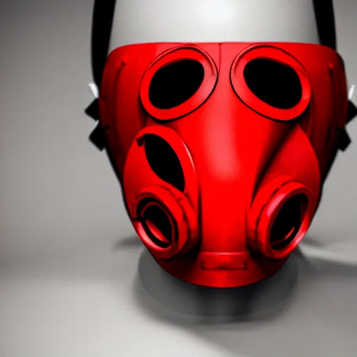 Prompt: a red gas mask with spider legs, photorealistic