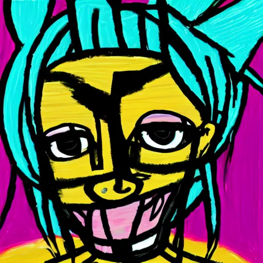 Image similar to Hatsune miku by Jean-Michel Basquiat