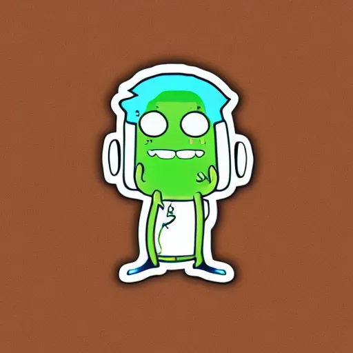 Image similar to a pickle-rick, svg sticker, vector art, wearing headphones, jamming to music