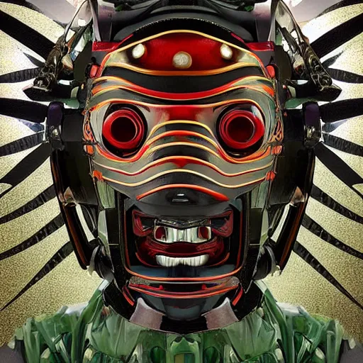 Prompt: robot samurai portrait ( head and bust ), in a jungle jeszika le vye heraldo ortega 8 k