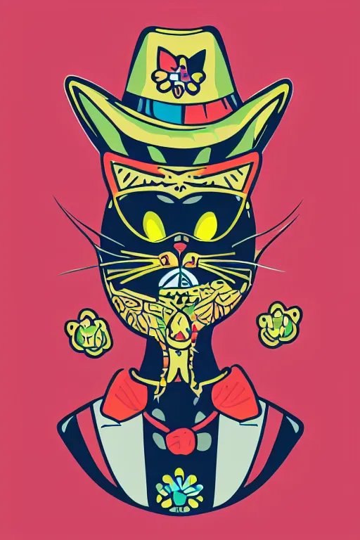 Image similar to Portrait of a cat as a Mexican wrestler in a mask, sticker, colorful, illustration, highly detailed, simple, smooth and clean vector curves, no jagged lines, vector art, smooth