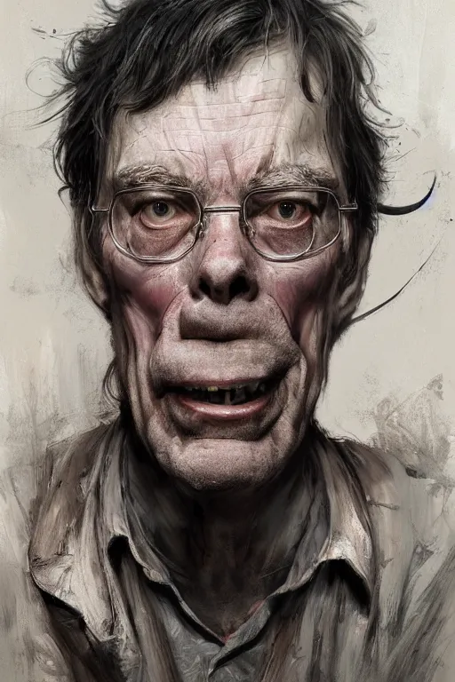 Image similar to Portrait of stephen king as hillbilly with shotgun, village, intricate, highly detailed, smooth, artstation, digital illustration by Ruan Jia and Mandy Jurgens and Artgerm and Wayne Barlowe and Greg Rutkowski and Zdislav Beksinski