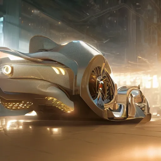 Image similar to car : motherboard forms designed by zaha hadid sci-fi futuristic ultra realistic photography, keyshot render, octane render, unreal engine 5 render, high oiled liquid glossy specularity reflections, ultra detailed, golden hour 4k, 8k, 16k in the style ofblade runner 2049 Cyberpunk 2077 ghost in the shell thor 2 marvel film : tilt shift: sharp focus