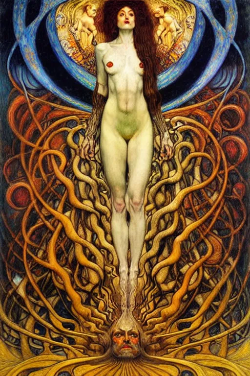 Image similar to Divine Chaos Engine by Karol Bak, Jean Delville, William Blake, Gustav Klimt, and Vincent Van Gogh, symbolist, visionary