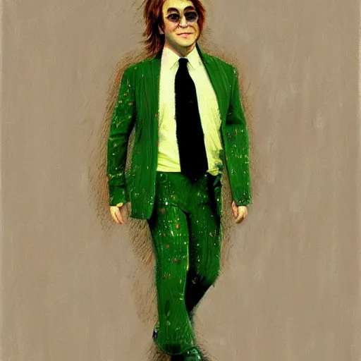 Prompt: elton john lennon wearing avocado clothes, oil painting, ultradetailed, artstation, ultradetailed