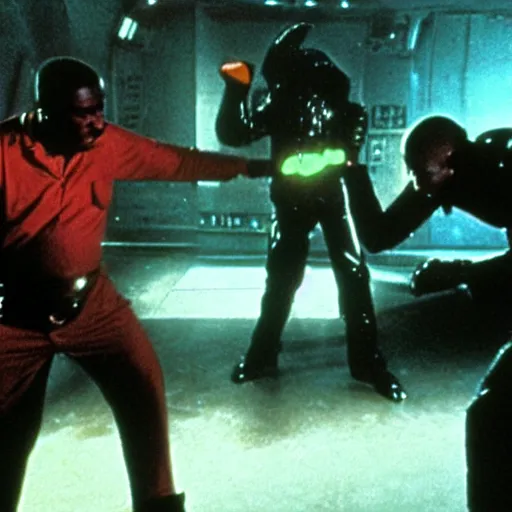 Image similar to John Shaft in hand-to-hand combat with a xenomorph