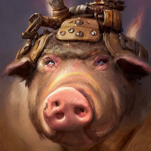 Prompt: a detailed portrait of a post - apocalyptic warrior pig, by justin gerard and greg rutkowski, digital art, realistic painting, dnd, character design, trending on artstation