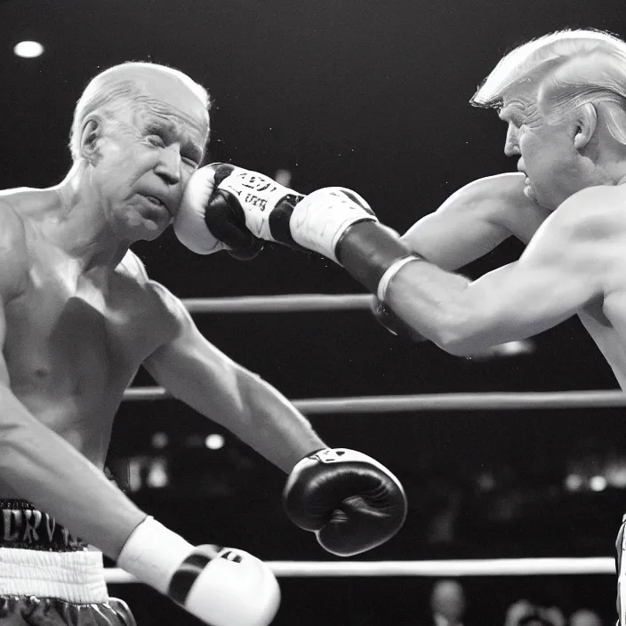 Image similar to boxing match of joe biden and donald trump, b & w detailed sharp photo