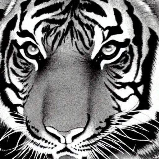 Image similar to an ink drawing of a tiger