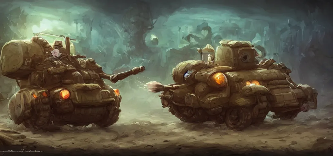 Image similar to cute little anthropomorphic Guinea Pig driven tank battalion driving towards a city, ultra wide lens shot , tiny, small, short, cute and adorable, pretty, beautiful, DnD character art portrait, matte fantasy painting, DeviantArt Artstation, by Jason Felix by Steve Argyle by Tyler Jacobson by Peter Mohrbacher, cinematic lighting