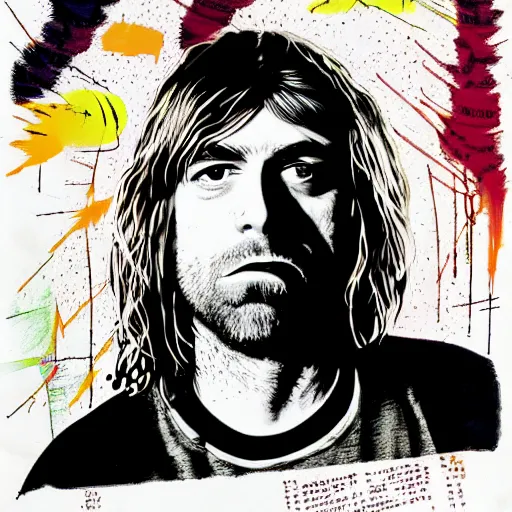 Image similar to graphic illustration, creative design, kurt cobain, biopunk, francis bacon, highly detailed, hunter s thompson, mixed media