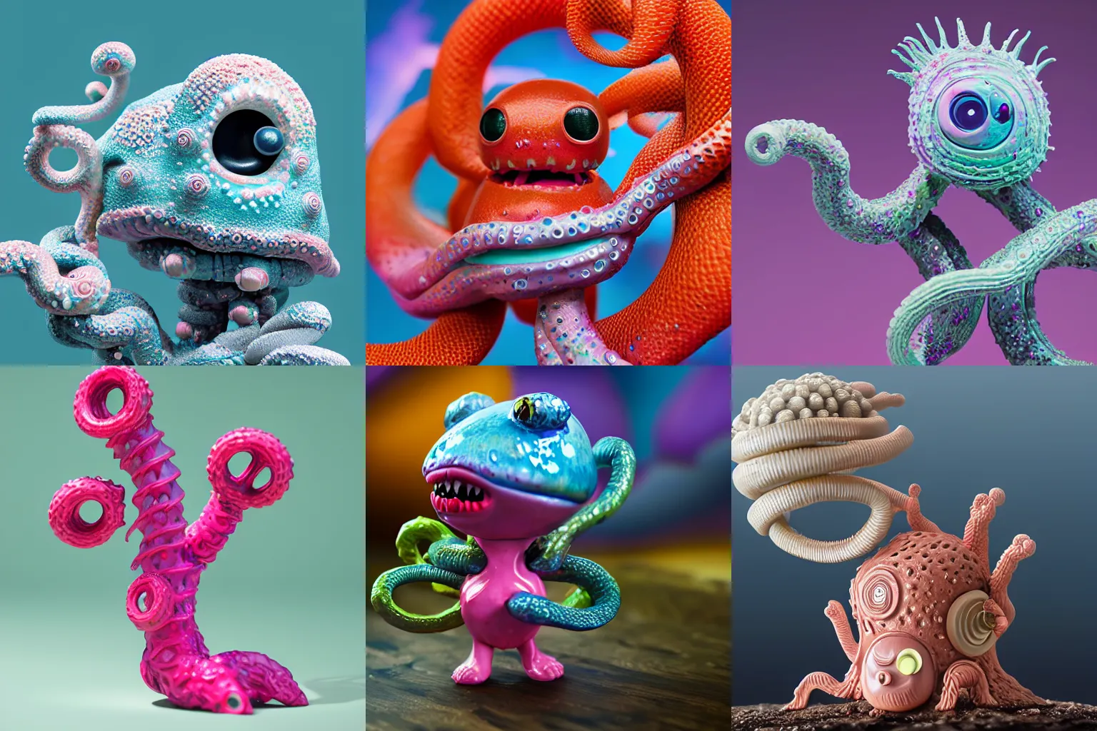 Prompt: ebay product, beautiful cute, cute miniature resine action figure, High detail photography, 8K, 3d fractals, cute pictoplasma, one simple ceramic tintoy tentacle monster Figure sculpture, surrounded by splashes, 3d primitives, in a Studio hollow, by pixar, by jonathan ive,, simulation
