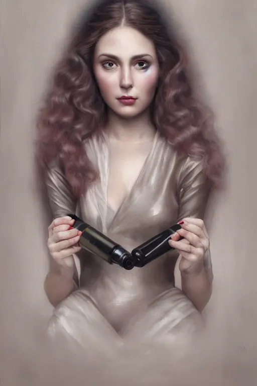 Image similar to a stunning ultra realistic fine art painting of a female wine expert , by tom bagshaw, studio portrait, muted colors, detailed hair, 4K