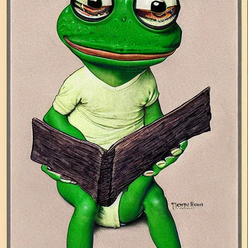 Image similar to pepe the frog by norman rockwell