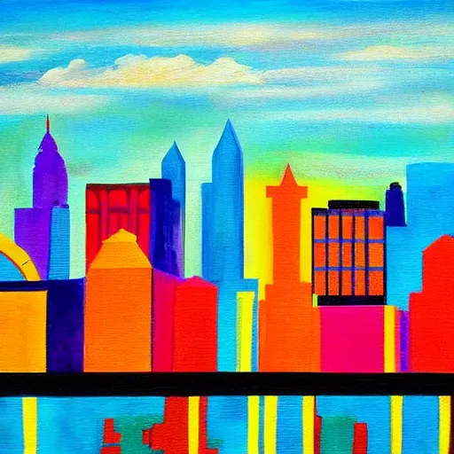 Prompt: colorful painting of nashville skyline in the style of henri matiss