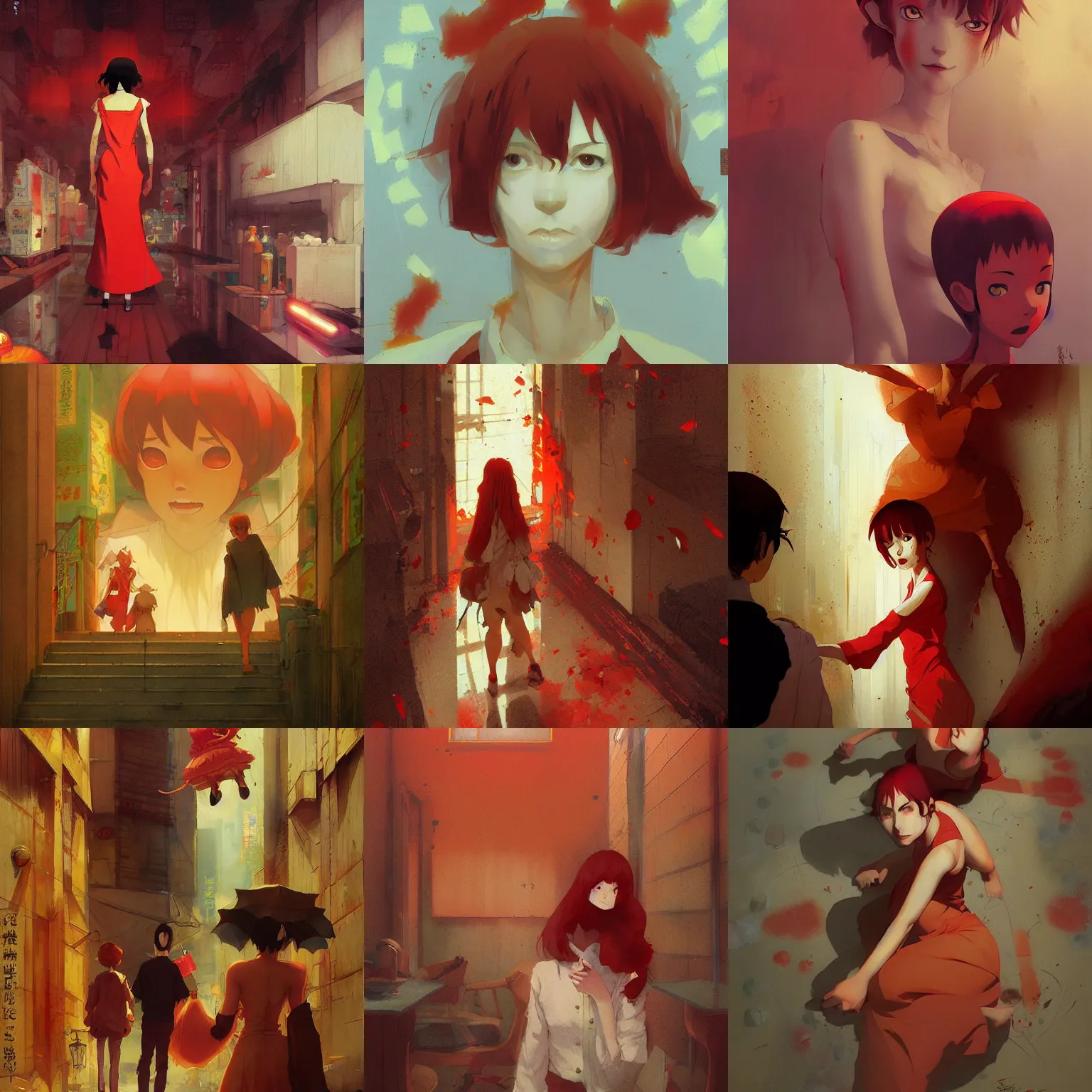 Prompt: paprika, 2 0 0 6 satoshi kon anime by greg rutkowski