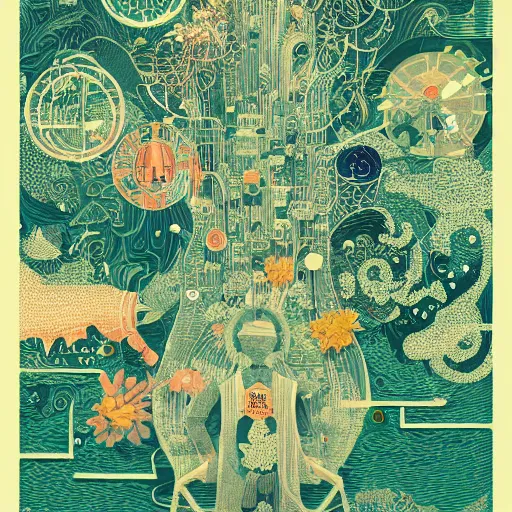 Image similar to a poster with a bunch of different things on it, poster art by victo ngai, behance contest winner, environmental art, lovecraftian, blueprint, intricate