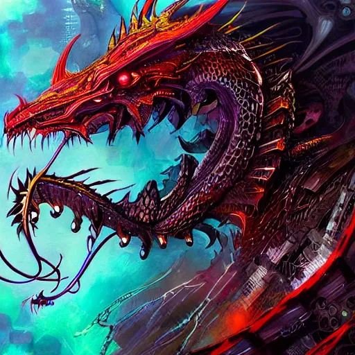 Image similar to a cybernetic dragon by android jones, trending on artstation