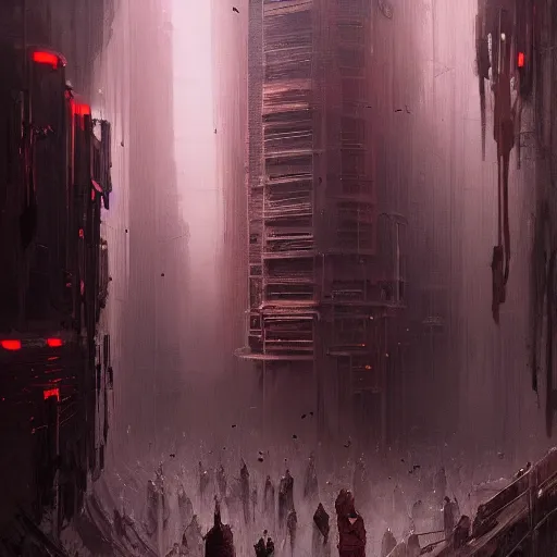 Prompt: concept art by greg rutkowski, infected people with a kind of reddish silt oozing from their bodies, looking rabid, in a claustrophobic, futuristic and brutalist environment, frightening and creepy atmosphere, scifi, highly detailed portrait, digital painting, artstation, concept art, smooth, sharp foccus ilustration, artstation hq