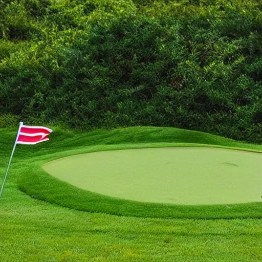 Image similar to “ hamster coming out of a golf hole, golf flag, golf terrain ”