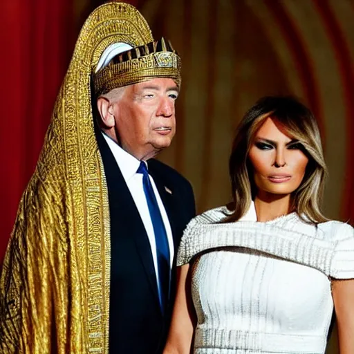 Image similar to donald and melania trump as egyptian king and queen, elegant, majestic, powerful