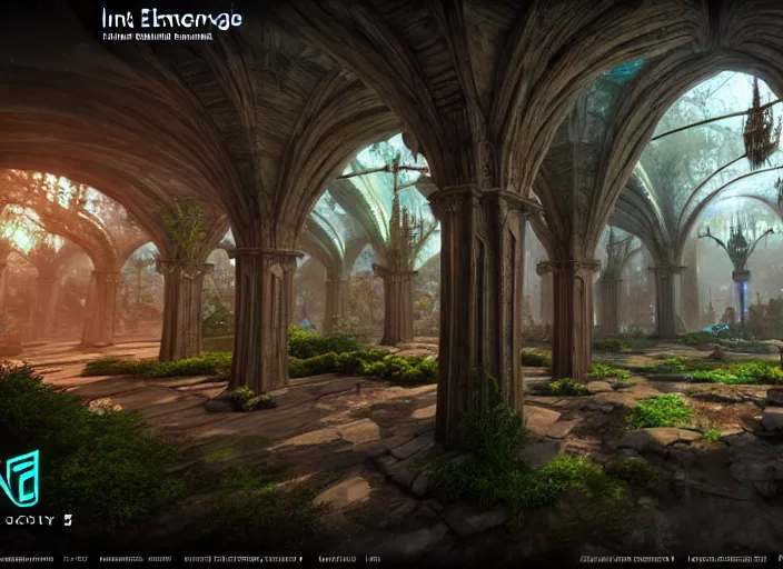 Prompt: inside a magical ethereal elven city, highly detailed, 4 k, hdr, award - winning, unreal engine 5, artstation