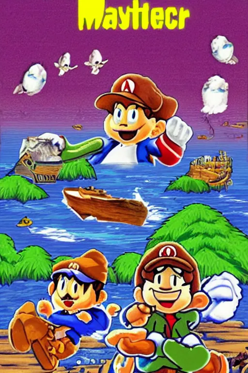 Prompt: mystic river ( 2 0 0 3 ) movie poster in the style of yoshi's island ( 1 9 9 5 ) snes cover art