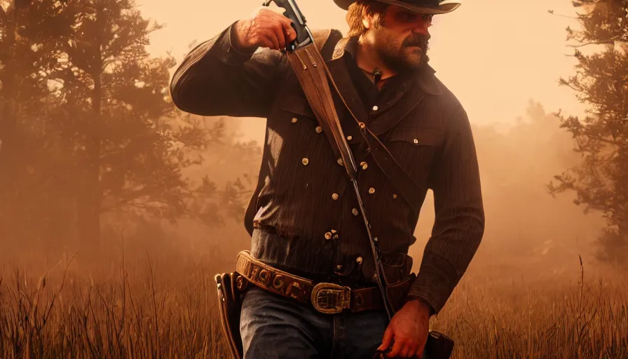 Prompt: David Harbour in Red Dead Redemption 2, hyperdetailed, artstation, cgsociety, 8k