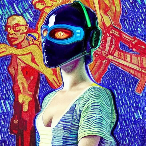 Image similar to Cyberpunk Millie Bobby Brown by Vincent Van Gogh