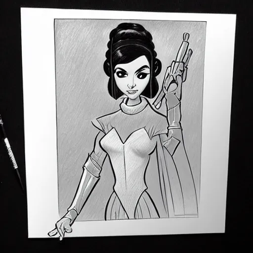 Image similar to milt kahl pencil sketch of victoria justice as princess leia