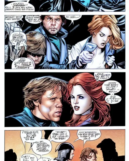 Image similar to mara jade and luke skywalker, cover art by jim lee