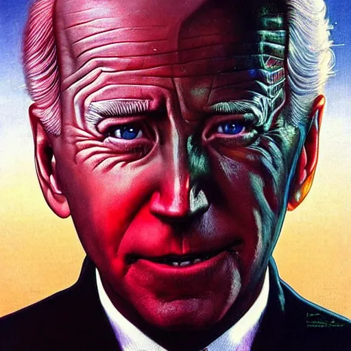 Image similar to terrifying, surreal joe biden creating the universe ab nihilio, perfectly clear face, by j. c. leyendecker and beksinski