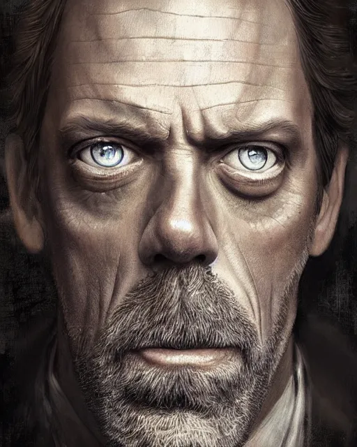 Image similar to hugh laurie, hyper realistic face, beautiful eyes, fantasy art, in the style of greg rutkowski, intricate, hyper detailed, smooth